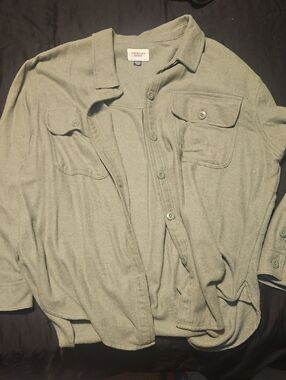 American Eagle Outfitters Olive Green Lightweight Button-Up Sweater Shirt